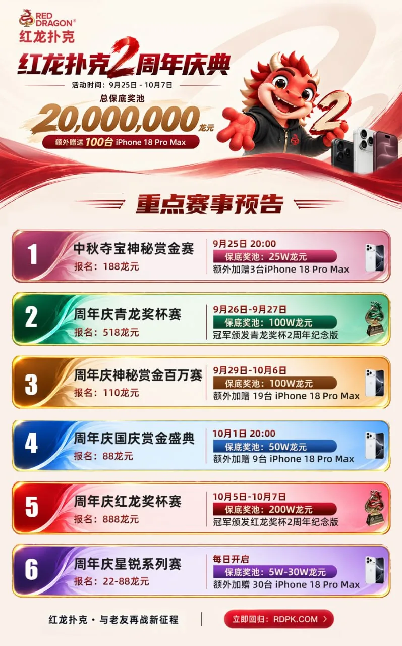 红龙扑克 2 周年庆典活动海报